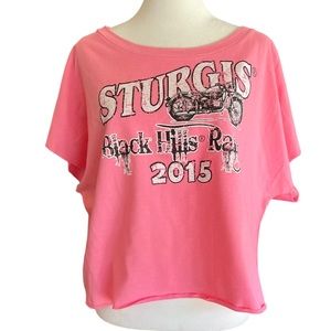 STURGIS Black Hills Rally 2015 Women’s Pink Top Size XL Crop Barbie Meets Moto